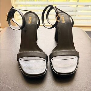 MICHAEL Michael Kors Black Ankle-Strap Square-Toe Block Heels